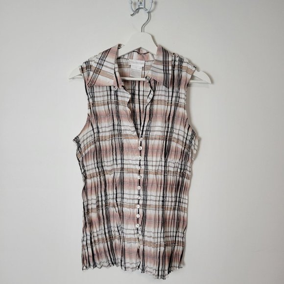 Soft Surroundings Sleeveless Crinkle Button-Up Top Size L - Picture 2 of 8
